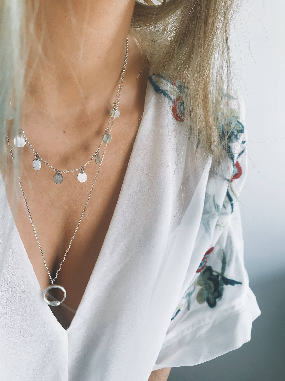 Hammered Sterling Silver Coin Necklace - Layering Necklace - KathyRossJewelry