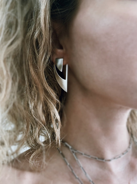 Sterling Silver Triangle Earrings: Geometric Ear Jackets - KathyRossJewelry