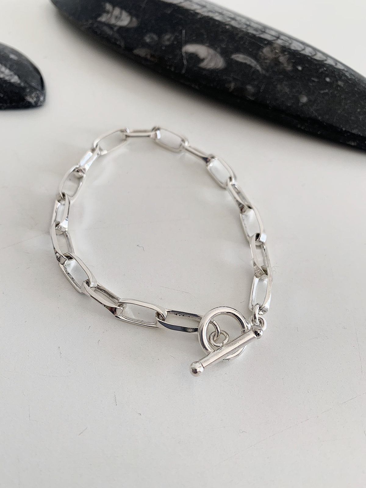 Sterling Silver Paperclip Link Chain Bracelet with Toggle Clasp - KathyRossJewelry