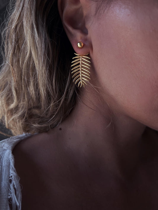 Gold Filled Palm Leaf Earrings: Sterling Silver ear jackets long earrings - KathyRossJewelry