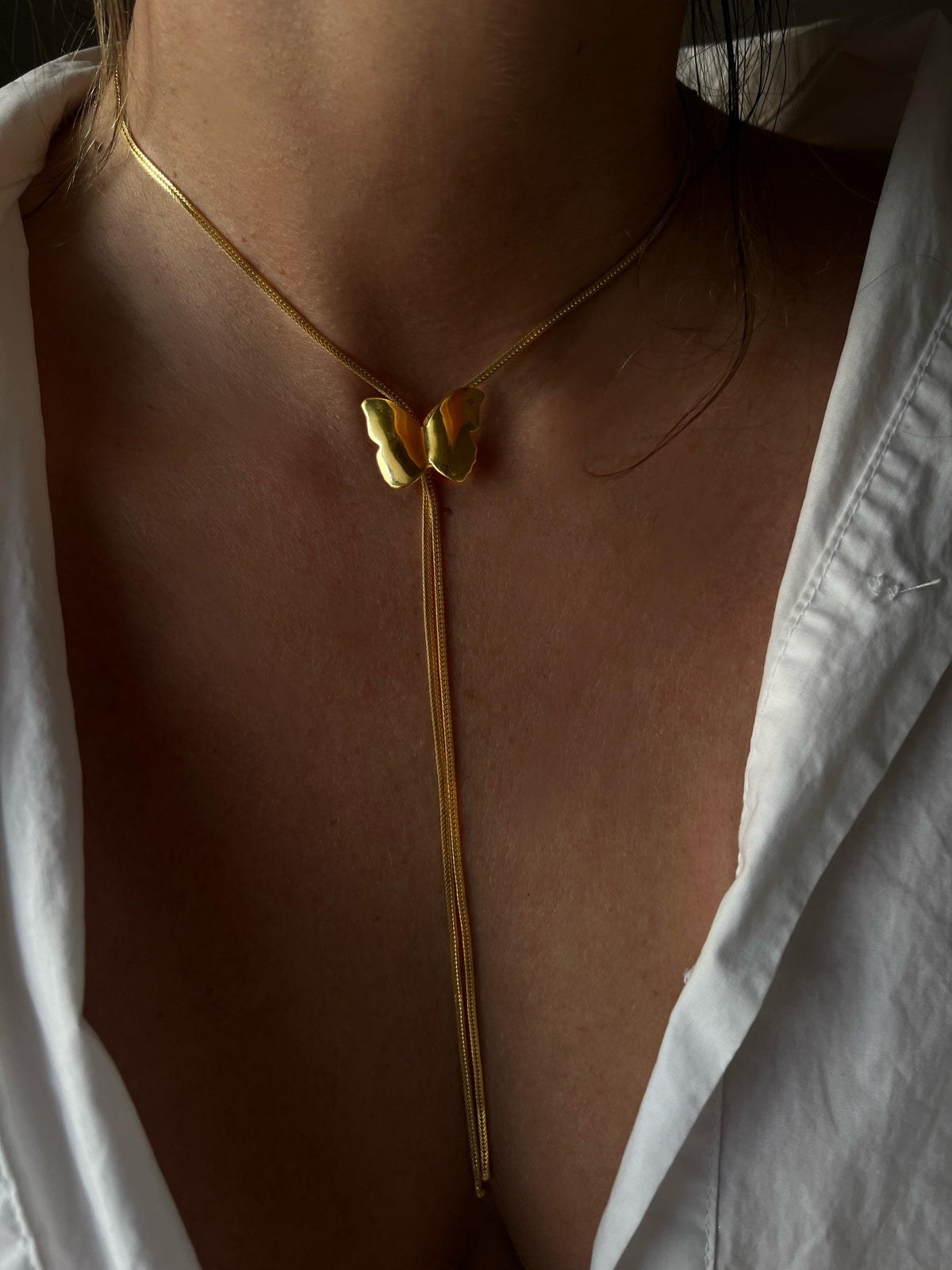 Sterling Silver Butterfly long lariat adjustable necklace - KathyRossJewelry