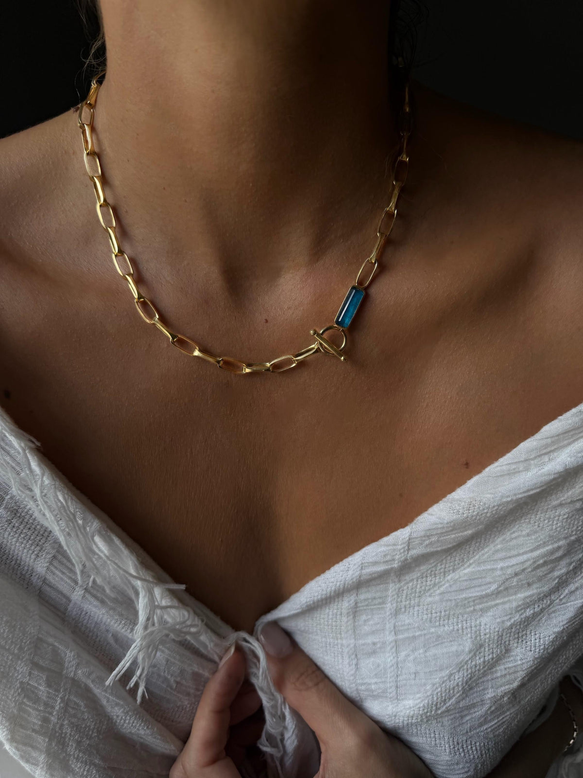 18k Gold filled Paperclip Link Chain Necklace: Gemstone solid sterling silver - KathyRossJewelry