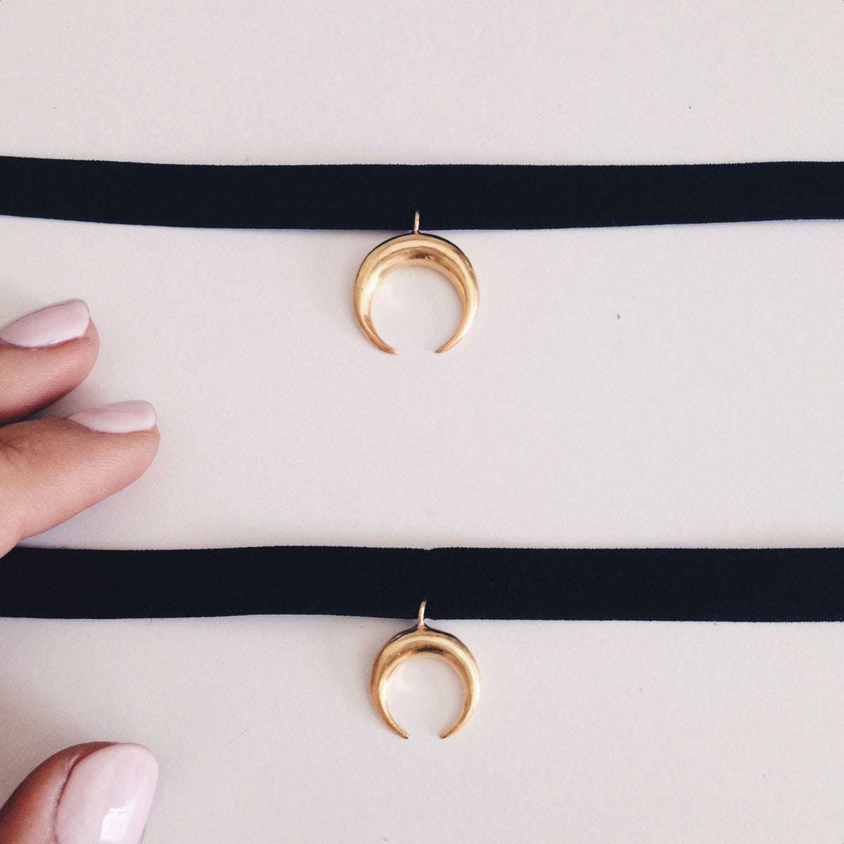 Sterling Silver Moon Choker: Black Velvet Ribbon Necklace - KathyRossJewelry