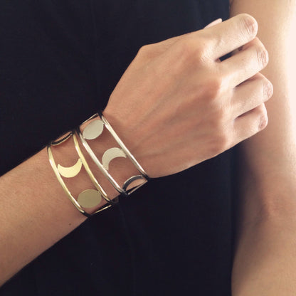 Sterling Silver 925 Moon Phases Cuff Bracelet - KathyRossJewelry