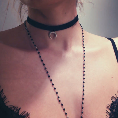 Sterling Silver Moon Choker: Black Velvet Ribbon Necklace - KathyRossJewelry
