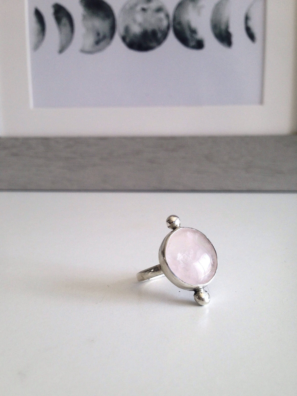 Rose Quartz sterling silver Silver Ring: Pink round crystal healing gift for her - KathyRossJewelry
