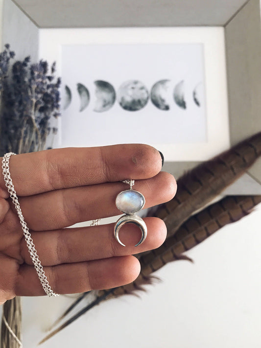 Labradorite Moonstone celestial sterling silver pendant necklace - KathyRossJewelry