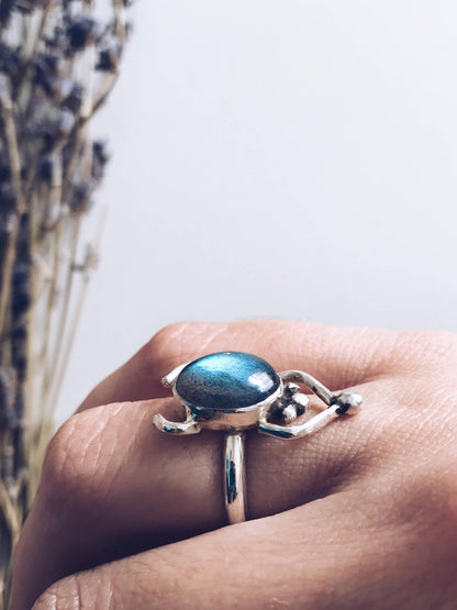 Labradorite Spectrolite scarab ring on sterling silver 925 - KathyRossJewelry
