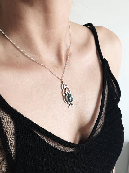 Silver Labradorite Pendant: Handmade Peacock Feather Necklace - KathyRossJewelry