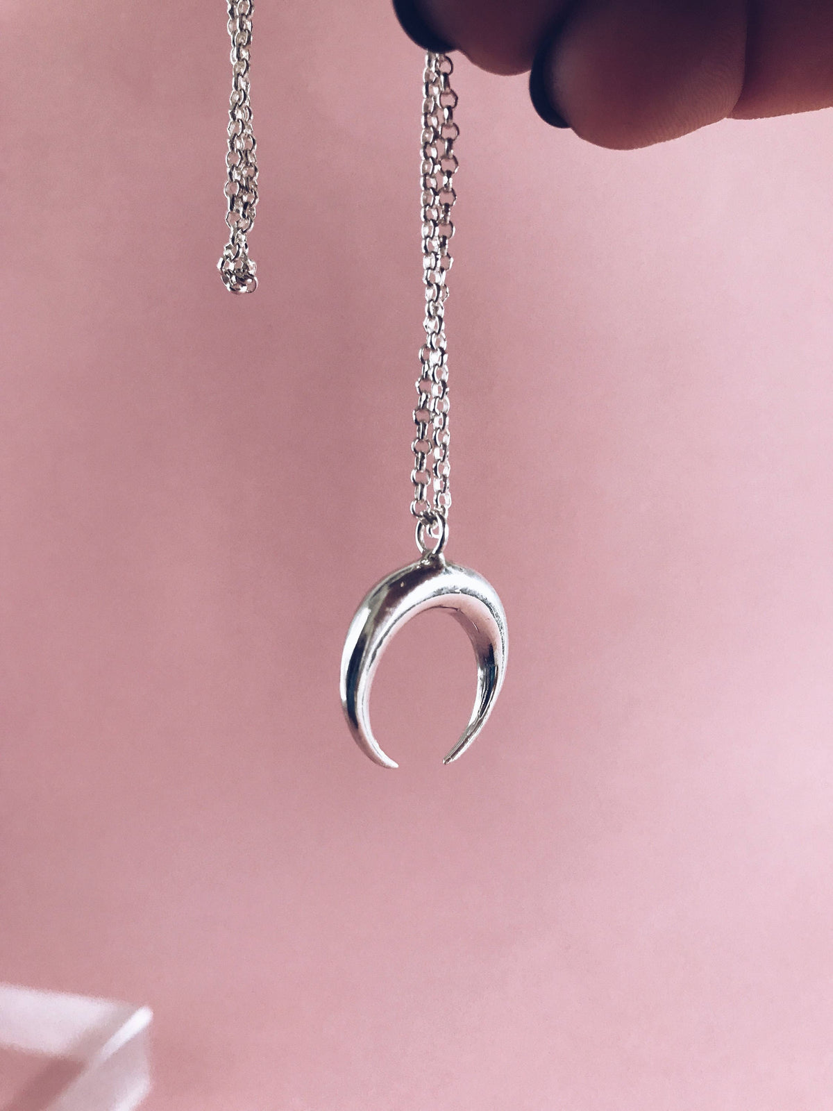 Silver Crescent Moon necklace, rosary chain moon pendant - KathyRossJewelry