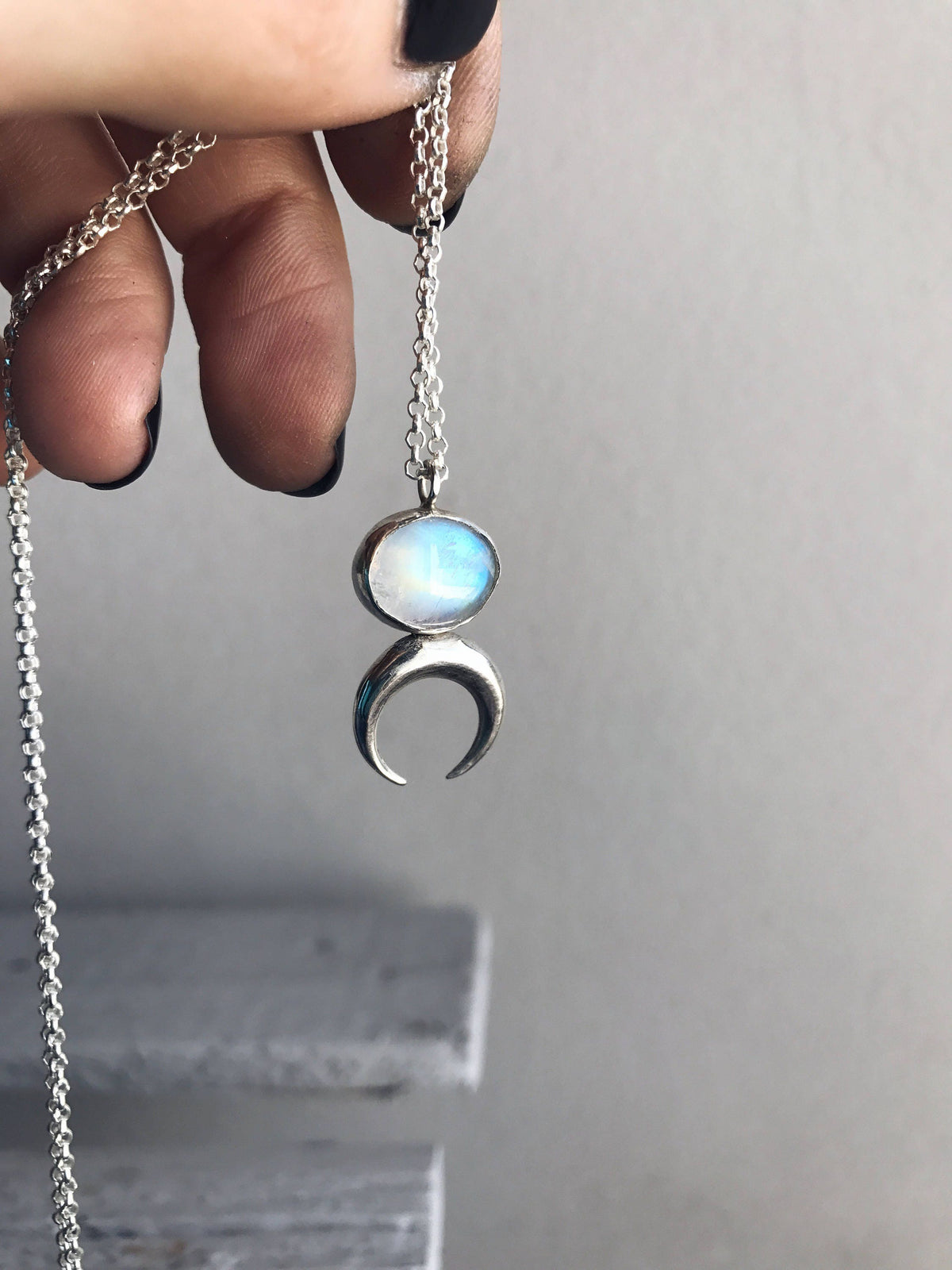 Labradorite Moonstone celestial sterling silver pendant necklace - KathyRossJewelry
