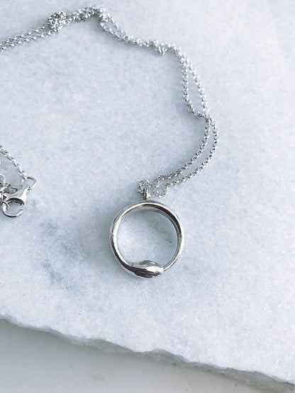 Sterling Silver Ouroboros Snake Necklace: Alchemist’s Serpent pendant - KathyRossJewelry
