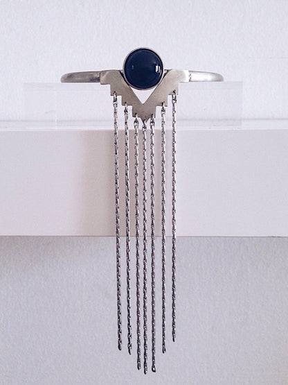 Upper Arm Cuff silver : Fringe Chain Bracelet with Carnelian/Onyx - KathyRossJewelry