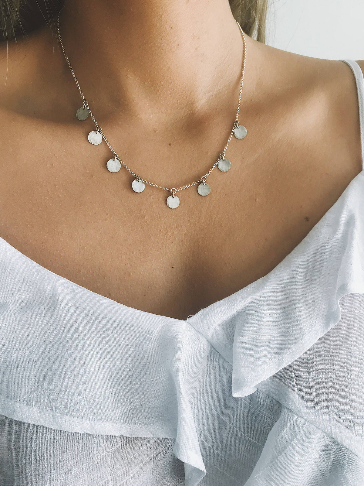Hammered Sterling Silver Coin Necklace - Layering Necklace - KathyRossJewelry