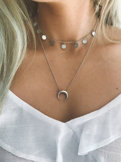 Hammered Sterling Silver Coin Necklace - Layering Necklace - KathyRossJewelry