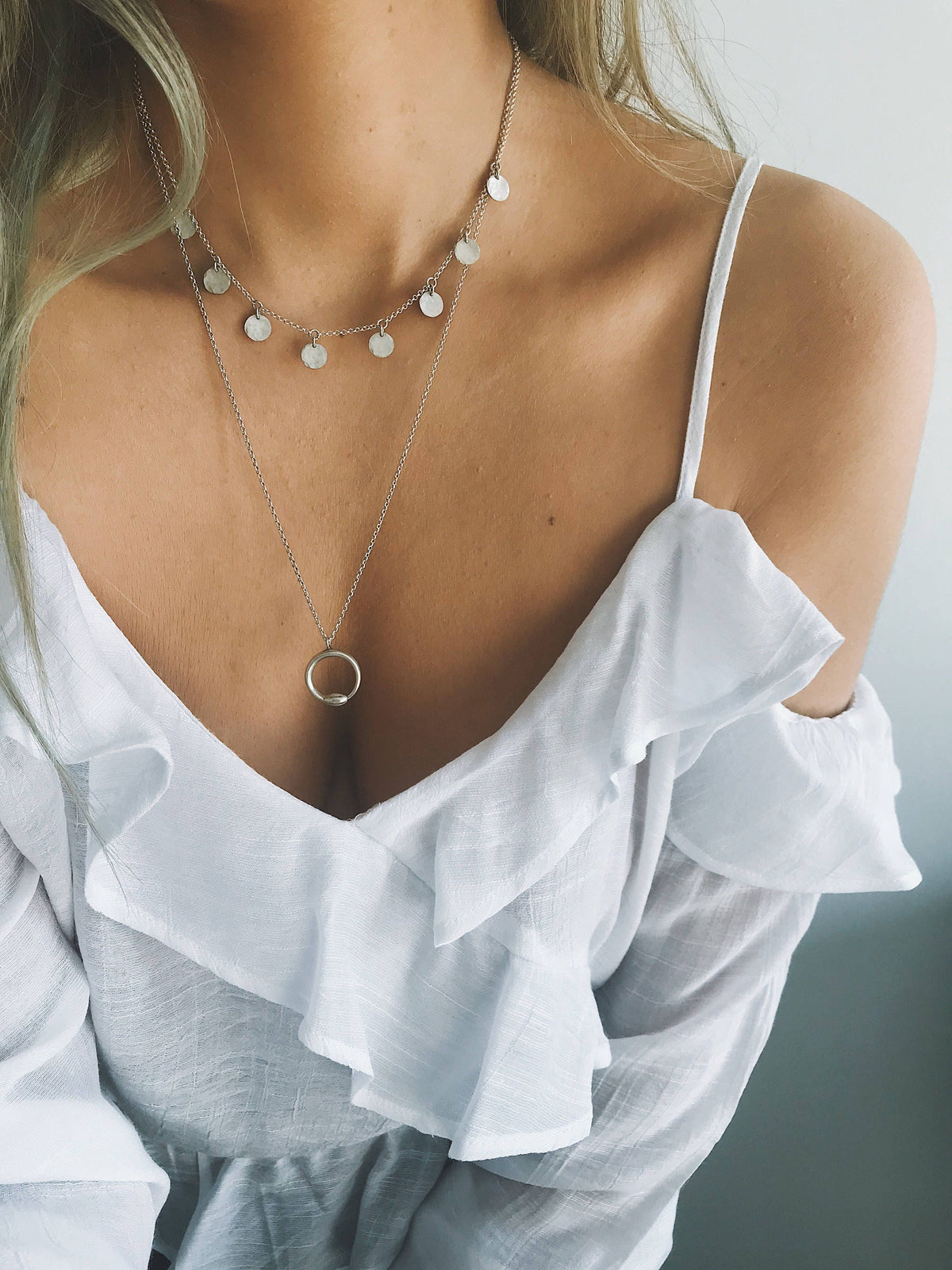 Hammered Sterling Silver Coin Necklace - Layering Necklace - KathyRossJewelry