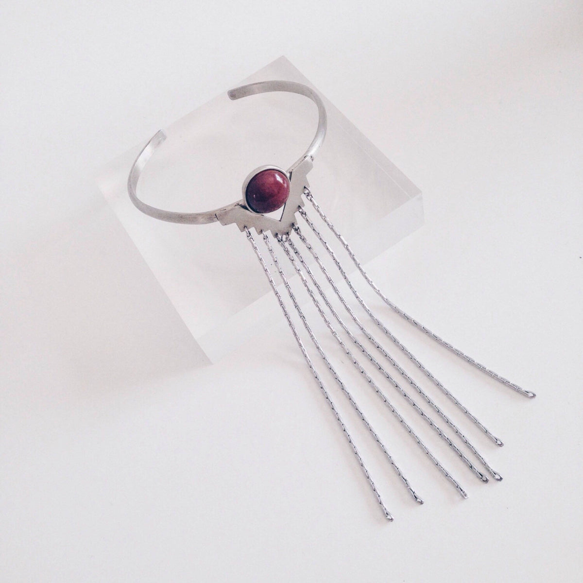Upper Arm Cuff silver : Fringe Chain Bracelet with Carnelian/Onyx - KathyRossJewelry