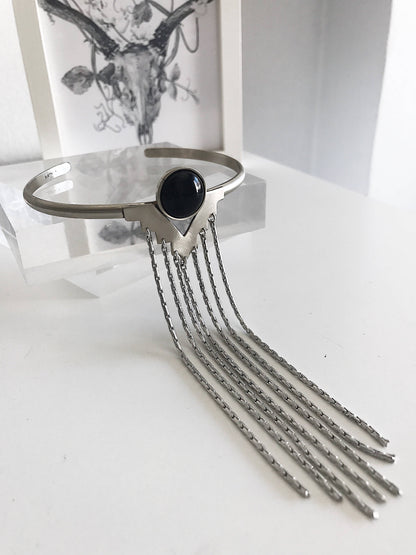 Upper Arm Cuff silver : Fringe Chain Bracelet with Carnelian/Onyx - KathyRossJewelry