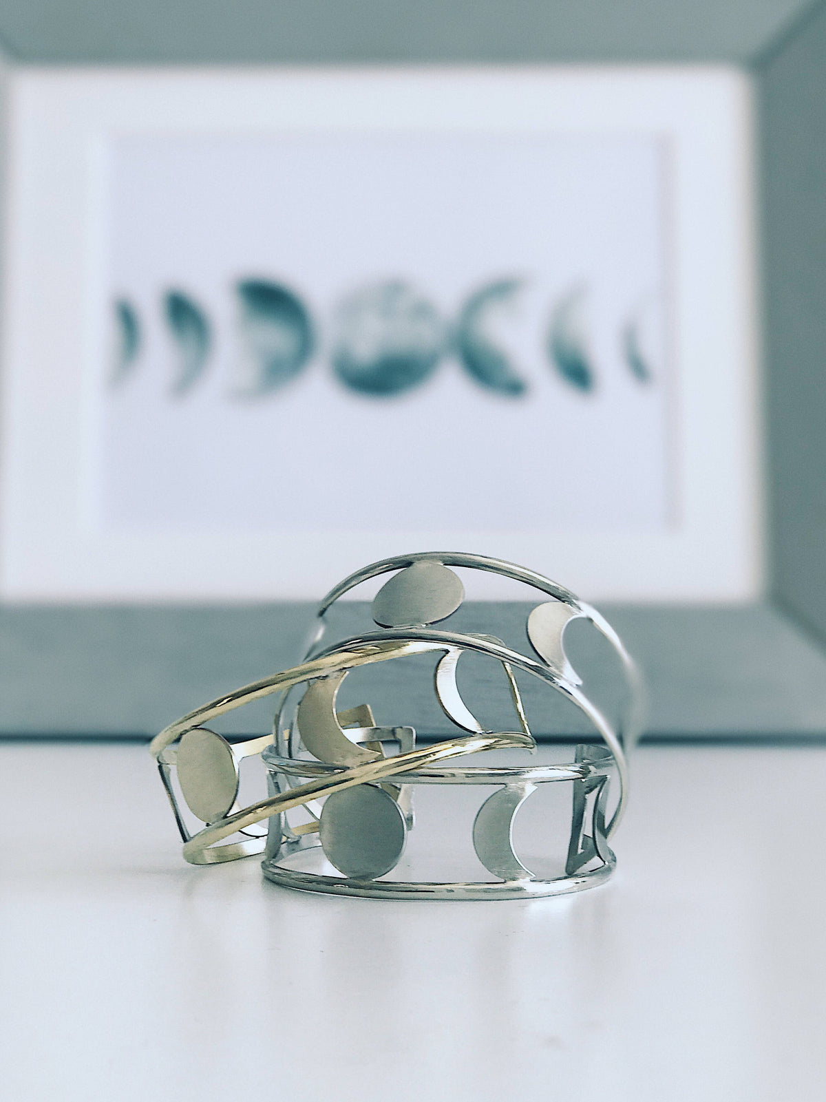 Sterling Silver 925 Moon Phases Cuff Bracelet - KathyRossJewelry