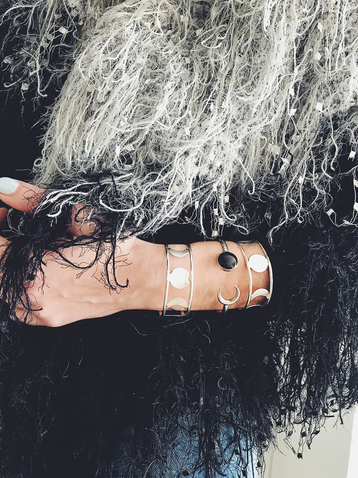 Sterling Silver 925 Moon Phases Cuff Bracelet - KathyRossJewelry