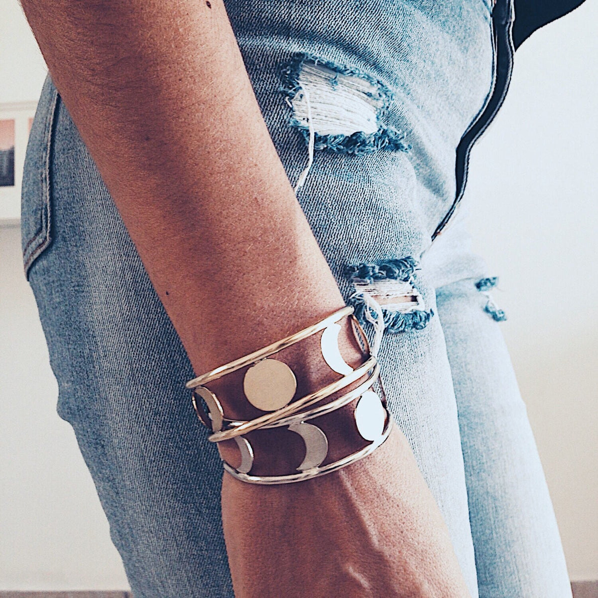 Sterling Silver 925 Moon Phases Cuff Bracelet - KathyRossJewelry