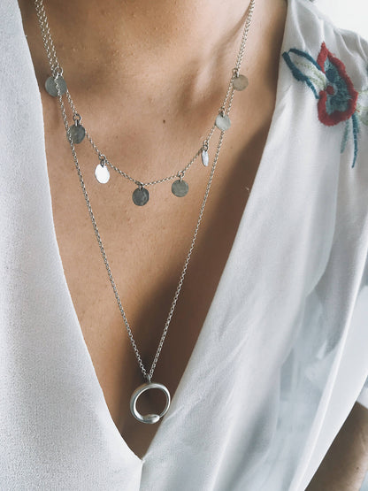 Hammered Sterling Silver Coin Necklace - Layering Necklace - KathyRossJewelry