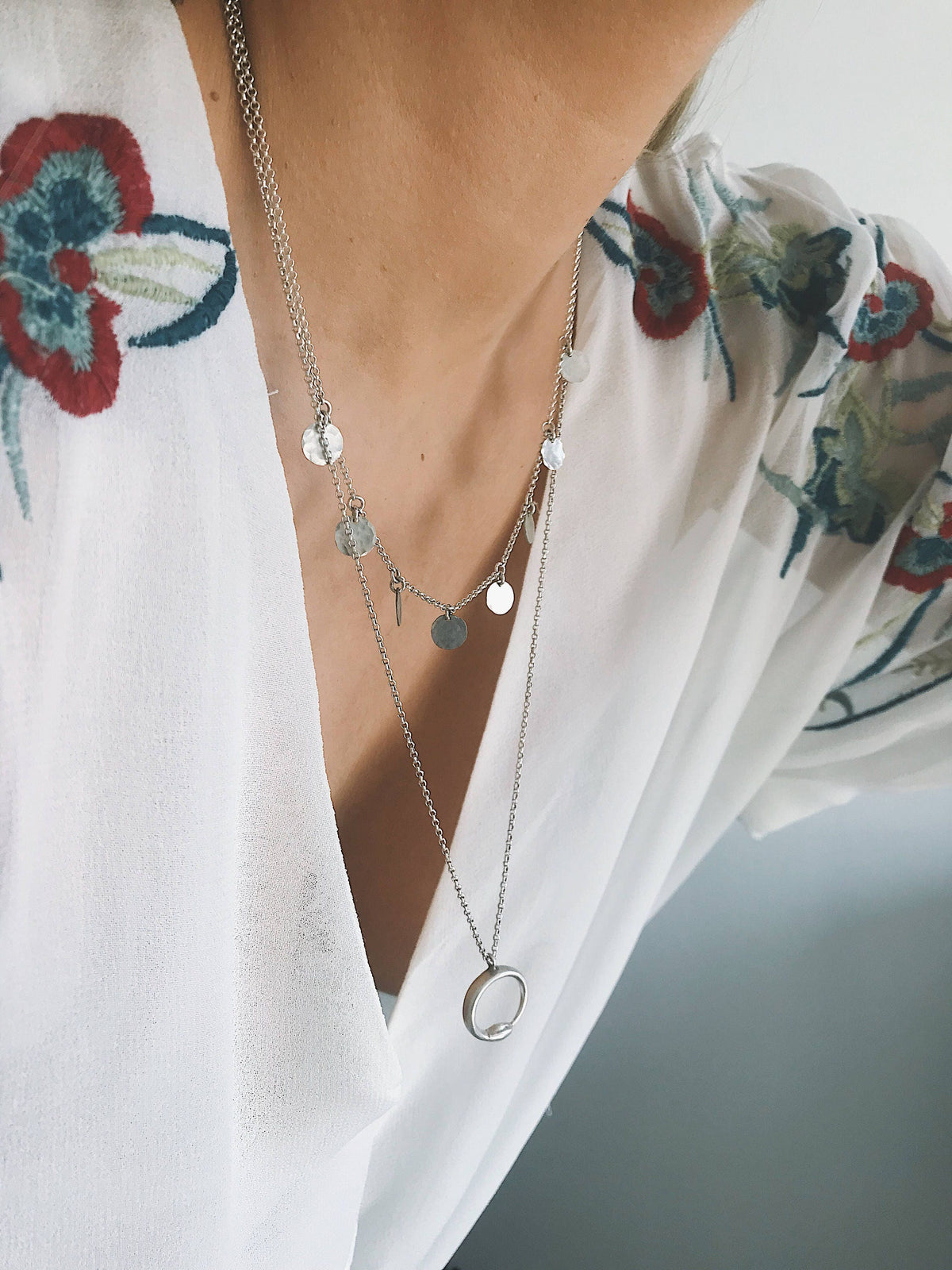 Hammered Sterling Silver Coin Necklace - Layering Necklace - KathyRossJewelry