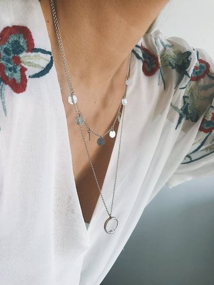Hammered Sterling Silver Coin Necklace - Layering Necklace - KathyRossJewelry
