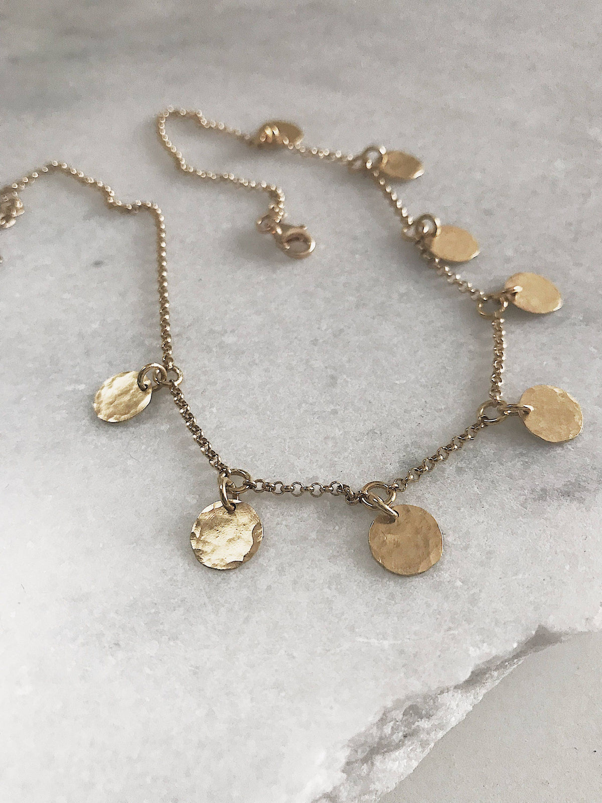18k Gold filled sterling Silver 925 hammered round charms Necklace - KathyRossJewelry