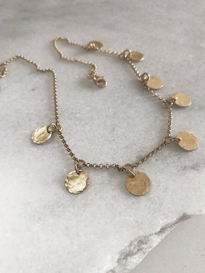 18k Gold filled sterling Silver 925 hammered round charms Necklace - KathyRossJewelry