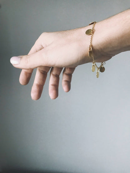 Gold filled Silver 925 chain Bracelet: Hammered Disc Charms - KathyRossJewelry