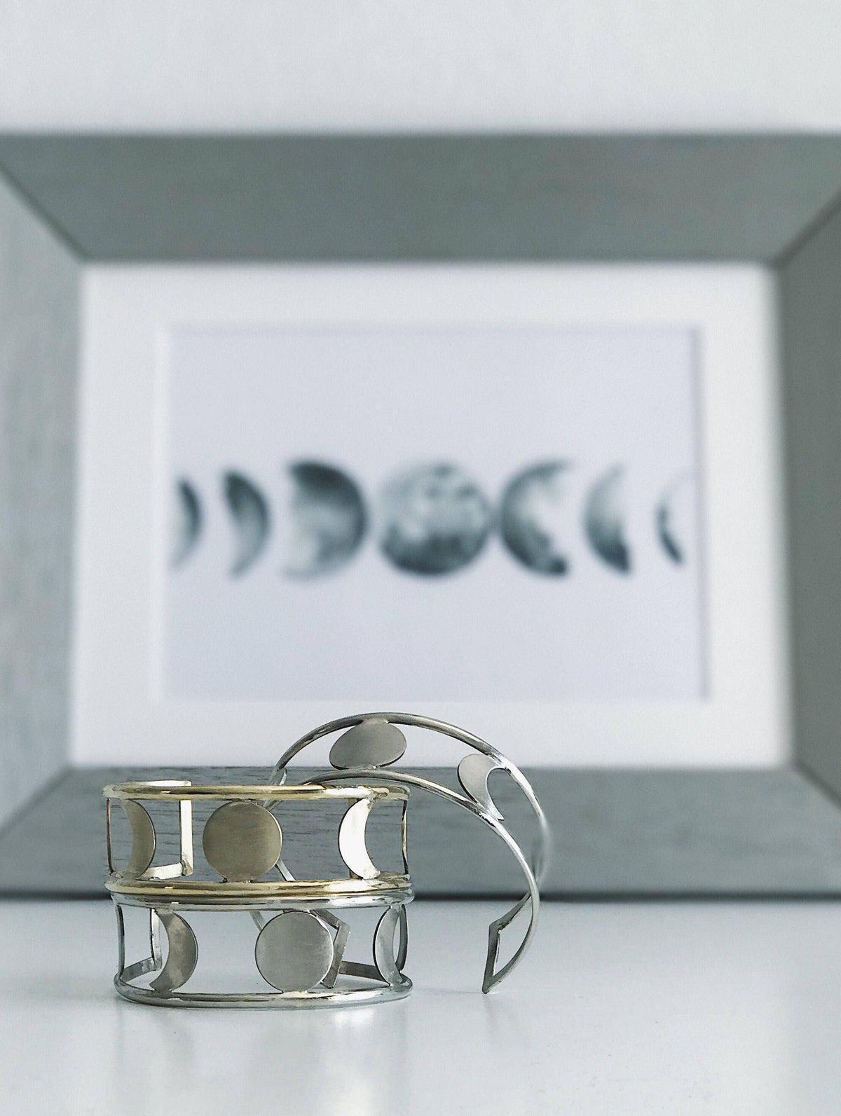 Sterling Silver 925 Moon Phases Cuff Bracelet - KathyRossJewelry