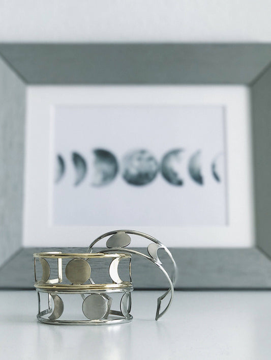 Sterling Silver 925 Moon Phases Cuff Bracelet - KathyRossJewelry