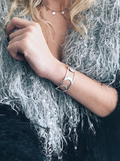 Sterling Silver 925 Moon Phases Cuff Bracelet - KathyRossJewelry