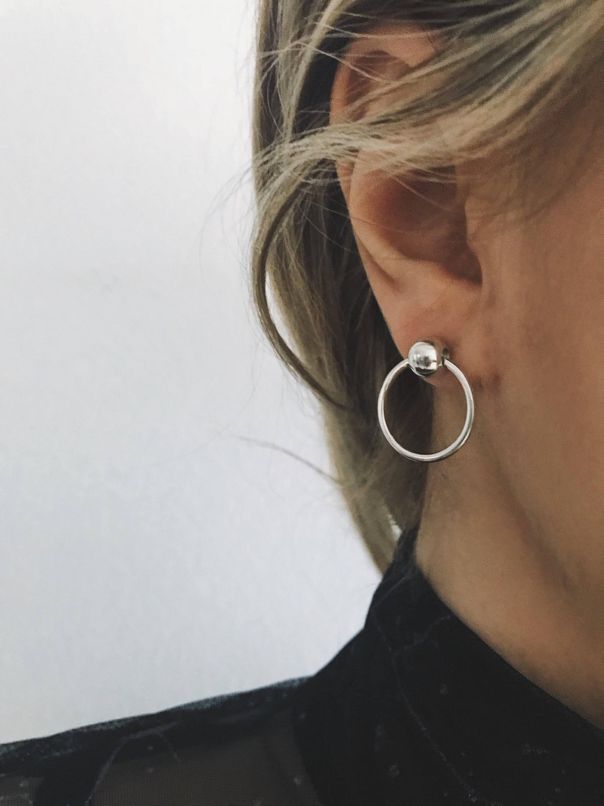 Sterling Silver 925 Hoop Stud Earrings: Minimalist Orb Design - KathyRossJewelry