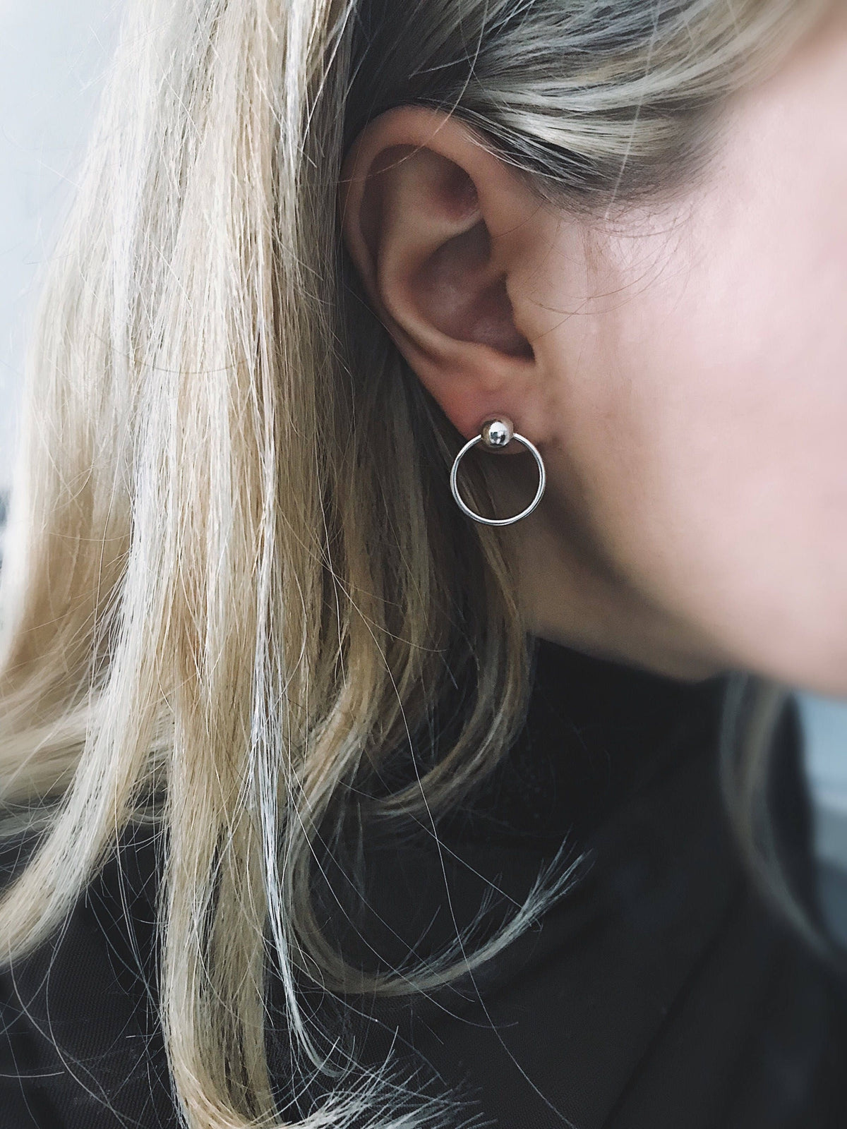 Sterling Silver 925 Hoop Stud Earrings: Minimalist Orb Design - KathyRossJewelry