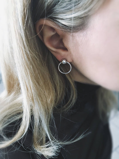 Sterling Silver 925 Hoop Stud Earrings: Minimalist Orb Design - KathyRossJewelry
