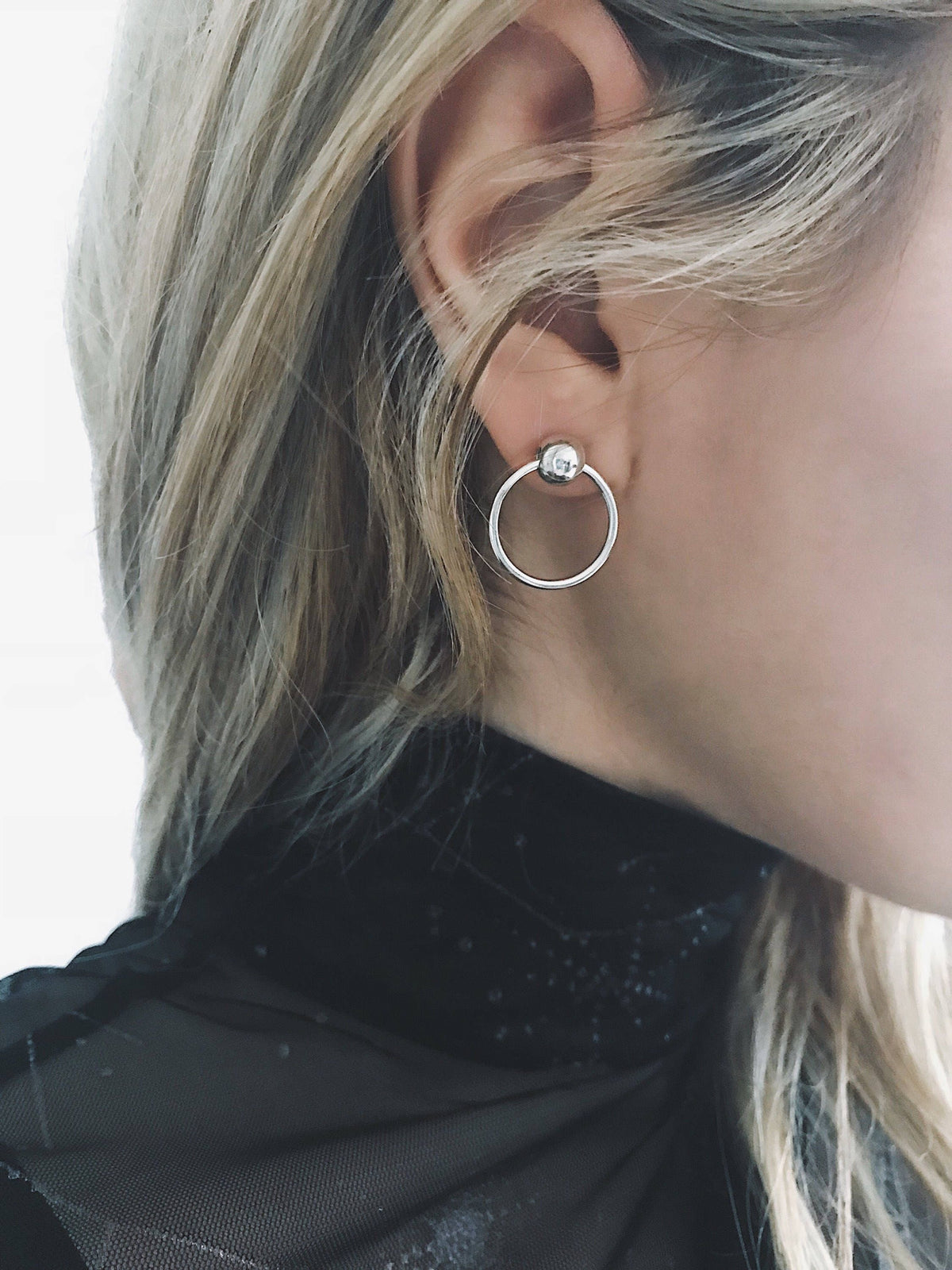 Sterling Silver 925 Hoop Stud Earrings: Minimalist Orb Design - KathyRossJewelry