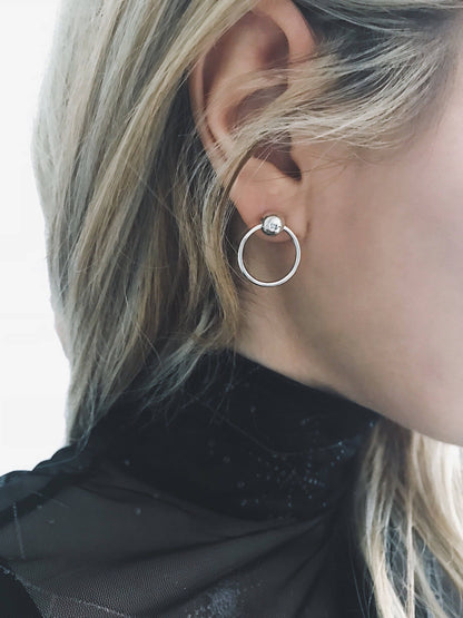 Sterling Silver 925 Hoop Stud Earrings: Minimalist Orb Design - KathyRossJewelry