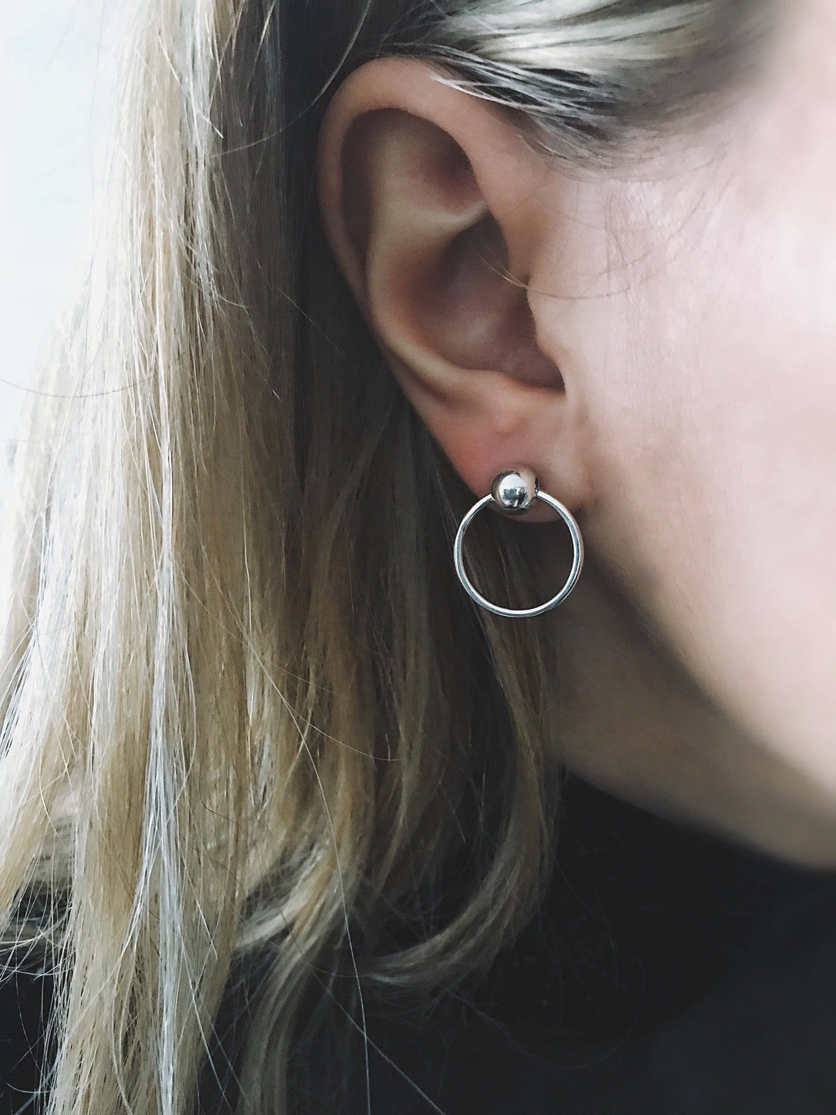 Sterling Silver 925 Hoop Stud Earrings: Minimalist Orb Design - KathyRossJewelry