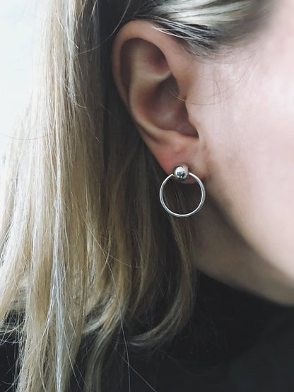 Sterling Silver 925 Hoop Stud Earrings: Minimalist Orb Design - KathyRossJewelry