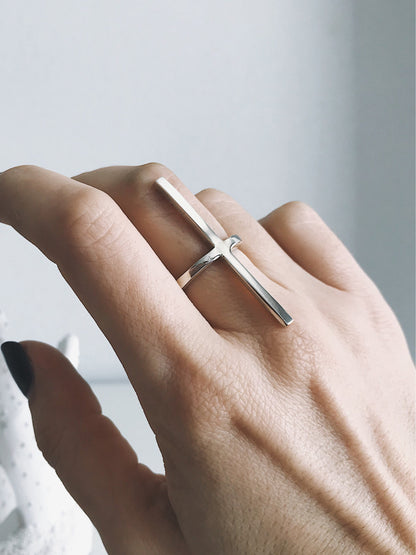 Solid silver minimal bar ring - KathyRossJewelry
