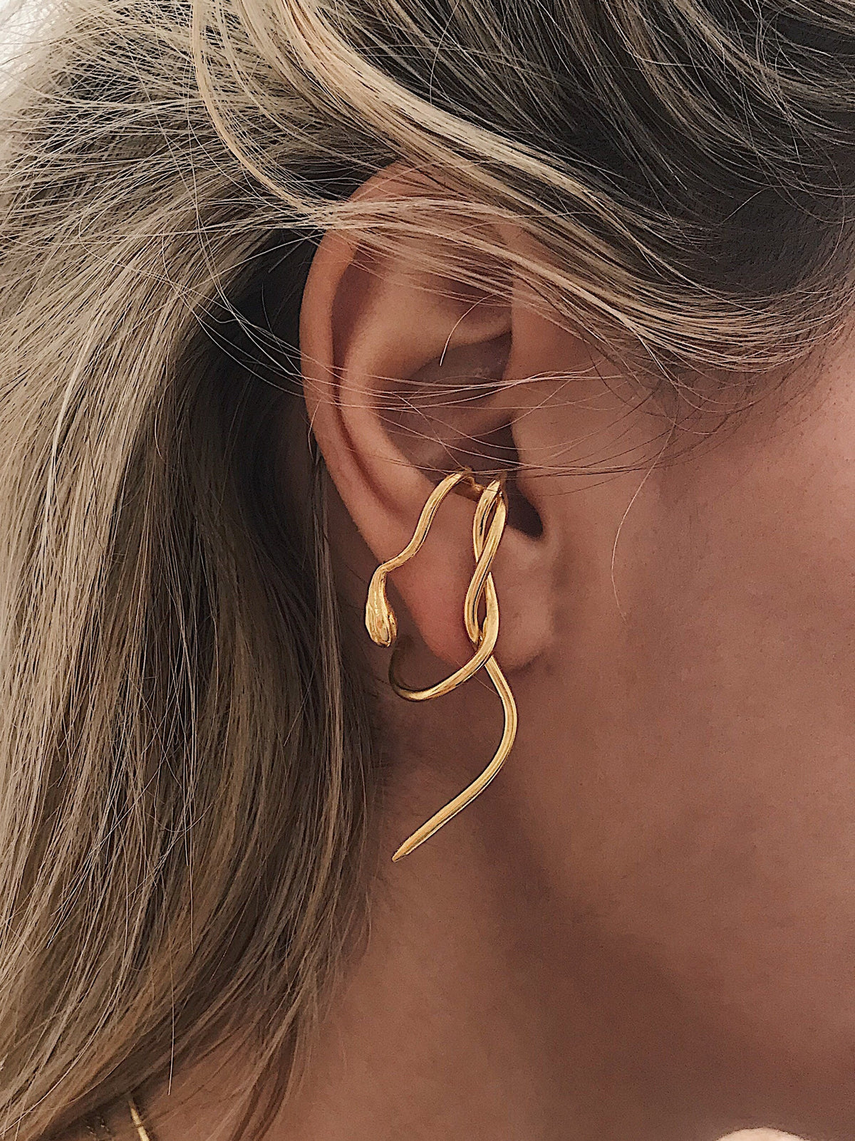 18k gold filled on solid sterling silver serpent Snake earrings - KathyRossJewelry