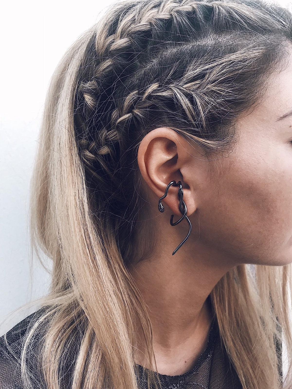 Solid sterling silver 925 serpent snake ear cuff earrings - KathyRossJewelry