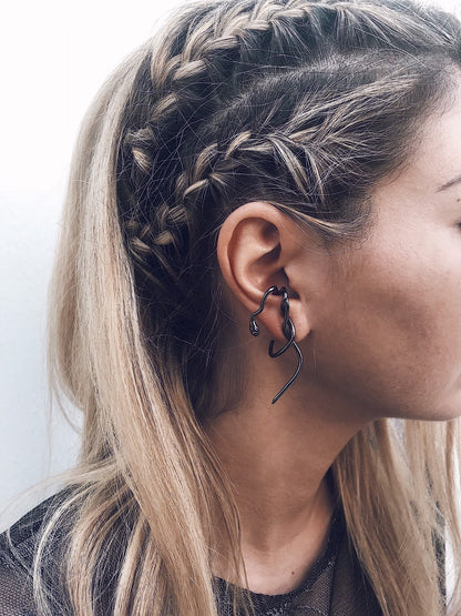 Solid sterling silver 925 serpent snake ear cuff earrings - KathyRossJewelry
