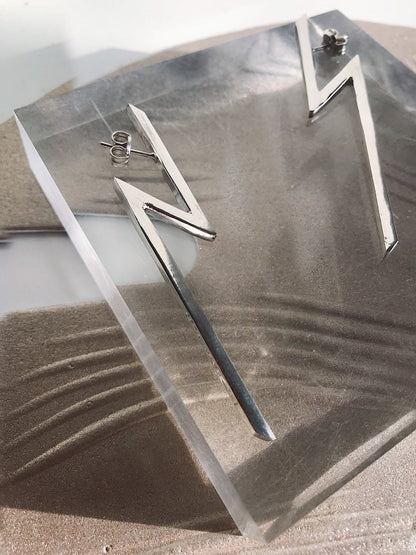 Sterling Silver Lightning Bolt Earrings, Geometric Bar Earrings - KathyRossJewelry