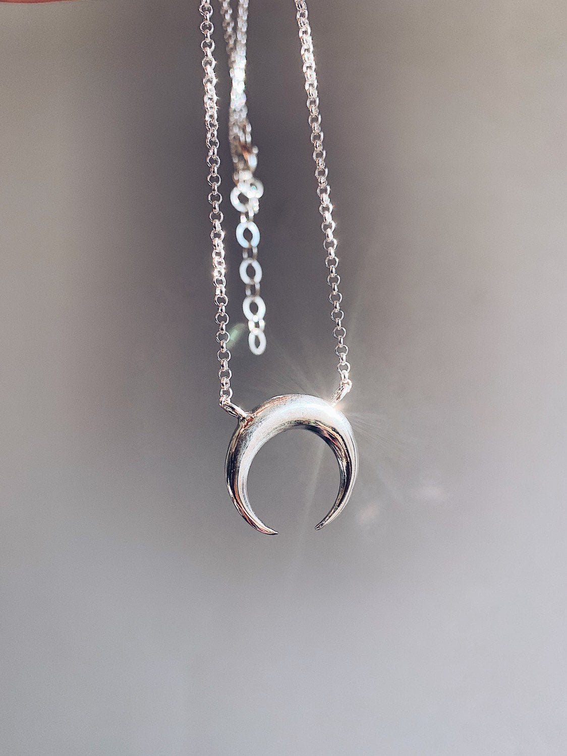 18k Gold filled and Sterling Silver Crescent Moon Necklace - KathyRossJewelry