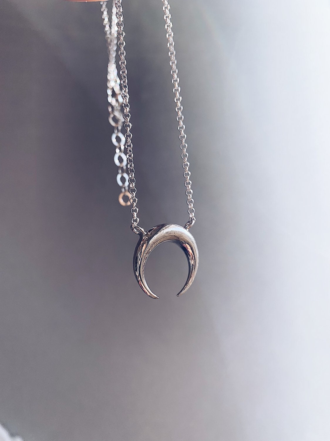 18k Gold filled and Sterling Silver Crescent Moon Necklace - KathyRossJewelry