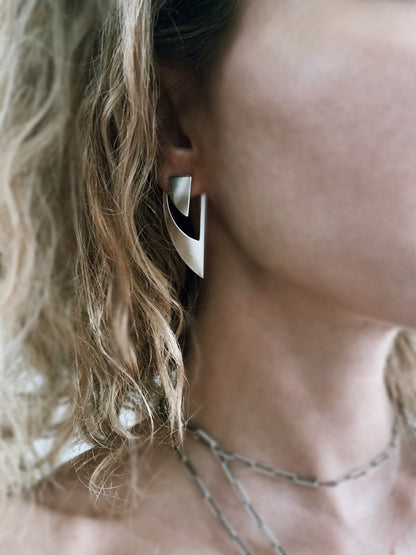 Sterling Silver Triangle Earrings: Geometric Ear Jackets - KathyRossJewelry