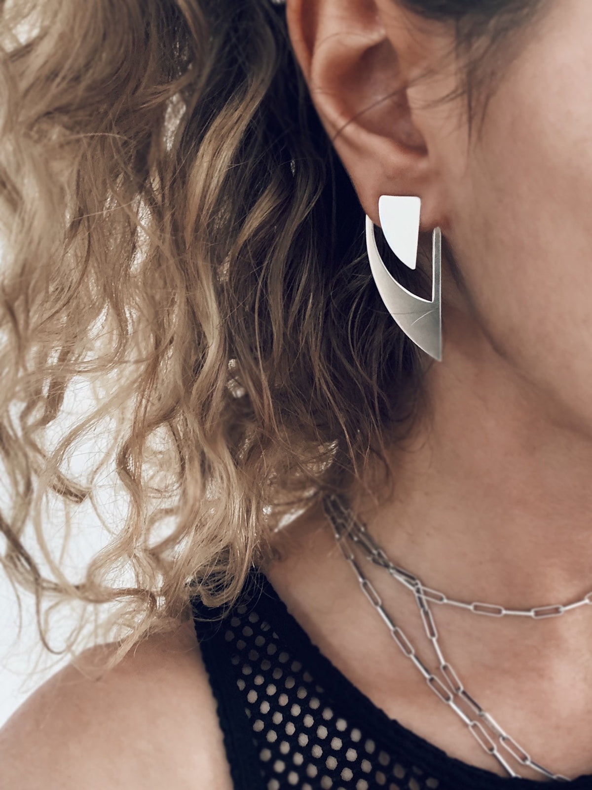 Sterling Silver Triangle Earrings: Geometric Ear Jackets - KathyRossJewelry